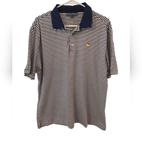 MASTERS COLLECTION MEN'S BLUE AND WHITE STRIPED GOLF POLO SHIRT. SIZE LARGE. - Picture 1 of 9